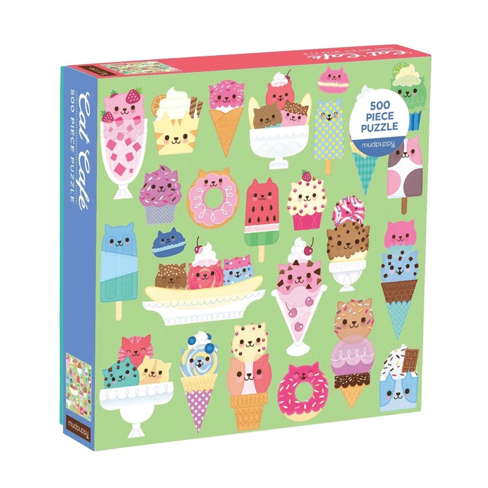 MUDPUPPY cat cafe PUZZLE 500 pc kitty ice cream cones colorful donuts sundae NEW
